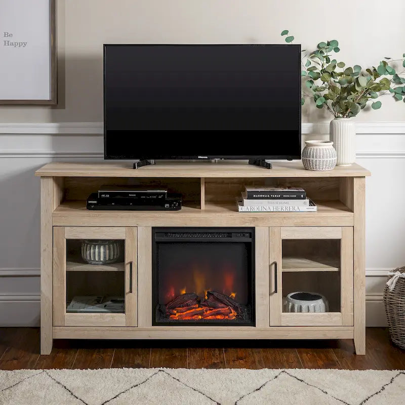 Mobile TV con caminetto elettrico Highboy a 2 ante da 58 pollici con contenitore