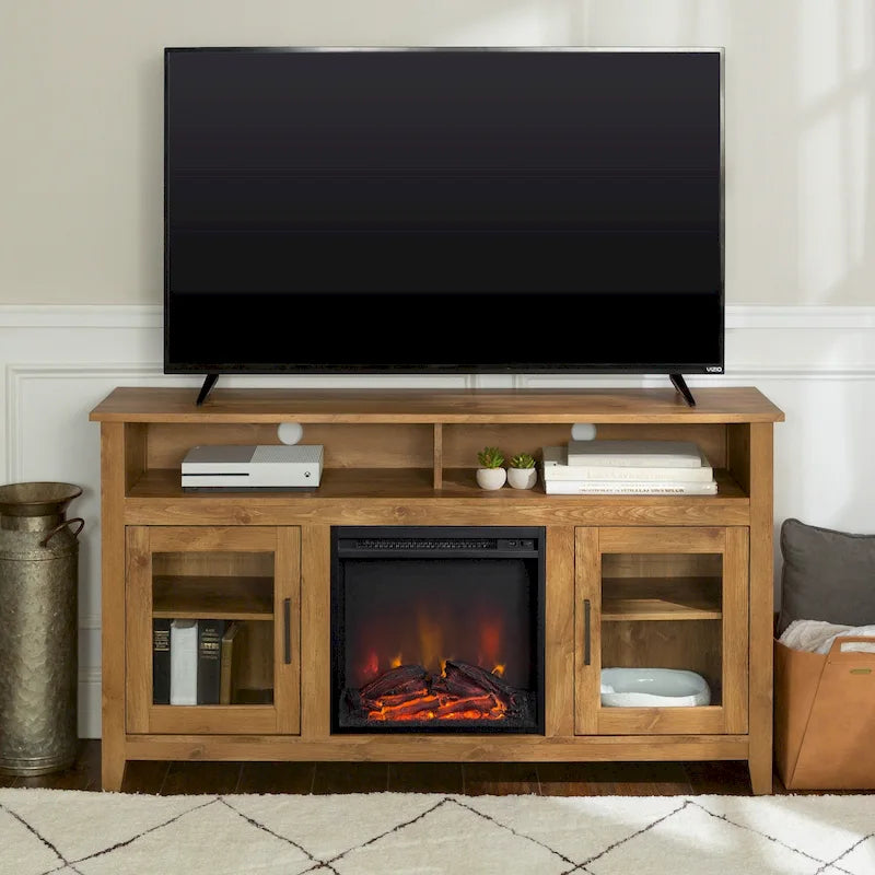 Mobile TV con caminetto elettrico Highboy a 2 ante da 58 pollici con contenitore