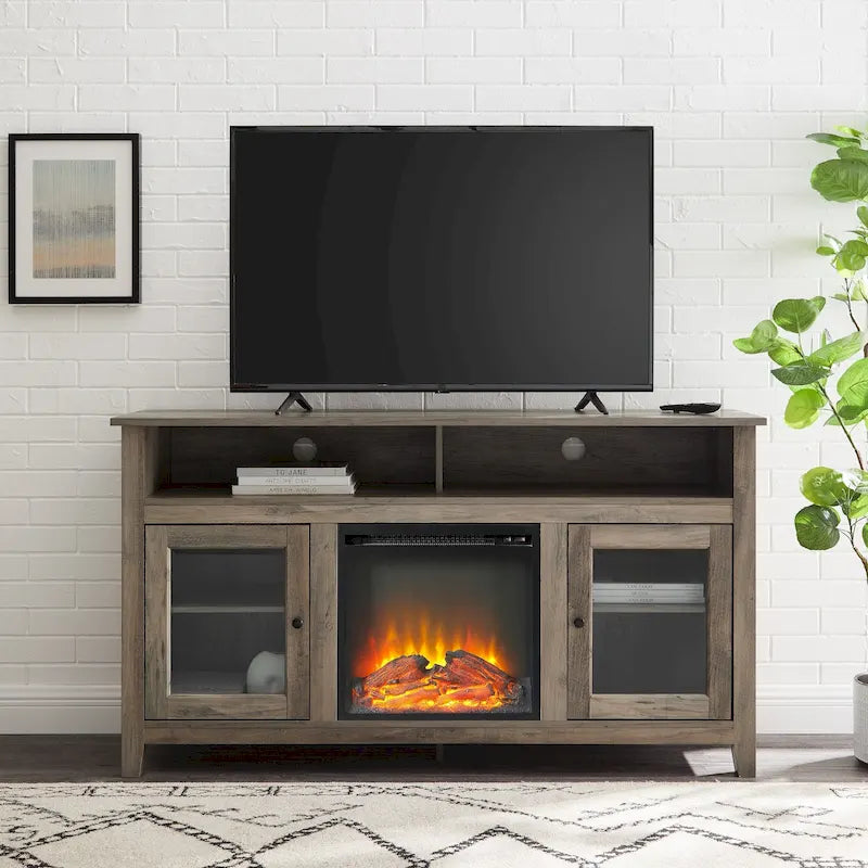 Mobile TV con caminetto elettrico Highboy a 2 ante da 58 pollici con contenitore