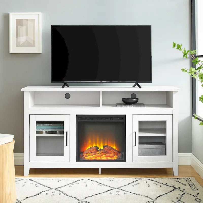 Mobile TV con caminetto elettrico Highboy a 2 ante da 58 pollici con contenitore