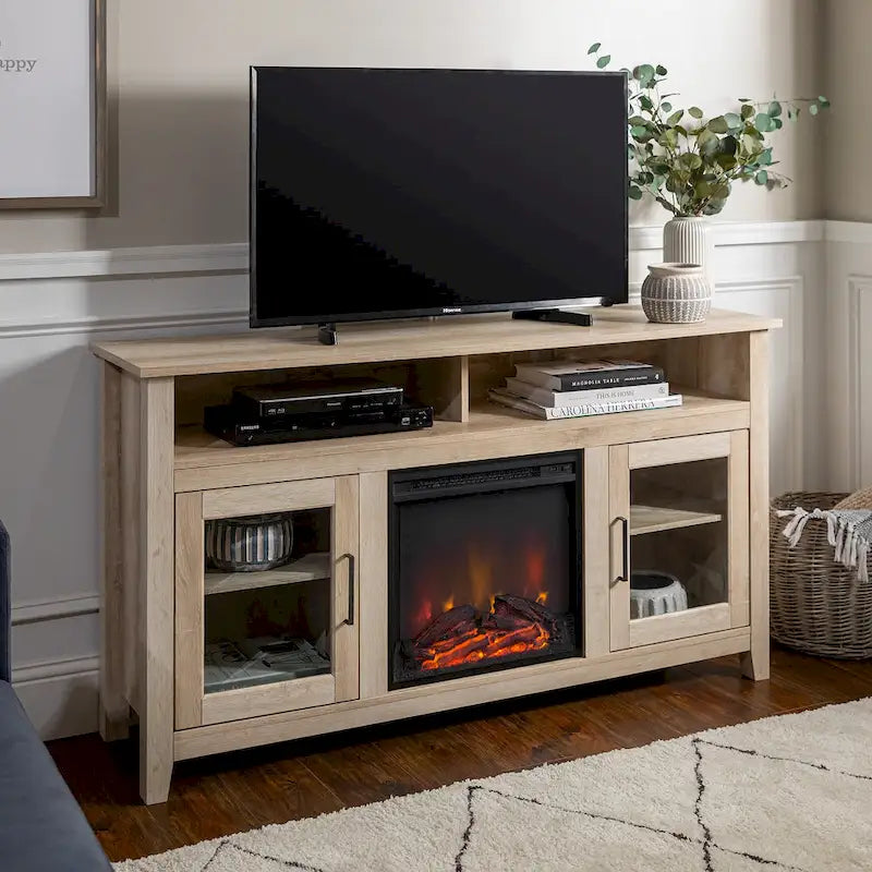 Mobile TV con caminetto elettrico Highboy a 2 ante da 58 pollici con contenitore