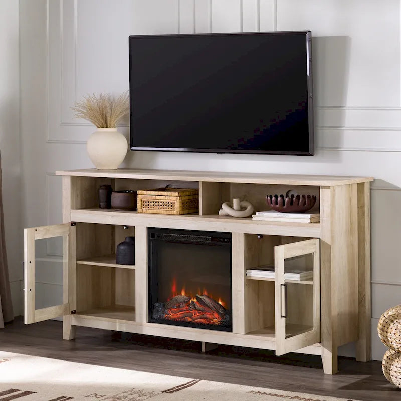Mobile TV con caminetto elettrico Highboy a 2 ante da 58 pollici con contenitore