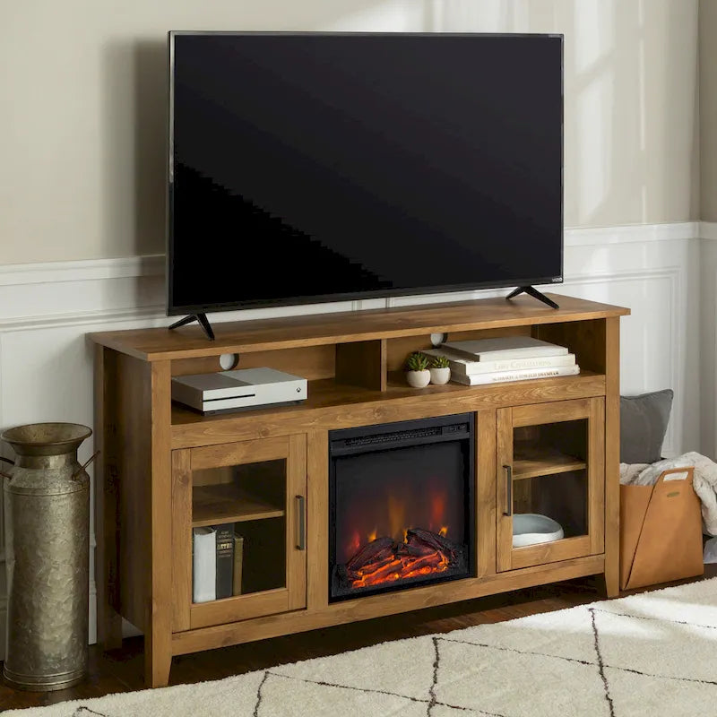 Mobile TV con caminetto elettrico Highboy a 2 ante da 58 pollici con contenitore