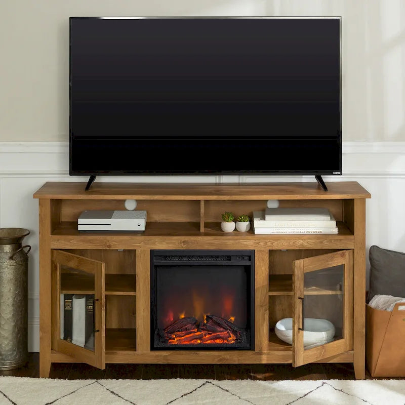 Mobile TV con caminetto elettrico Highboy a 2 ante da 58 pollici con contenitore