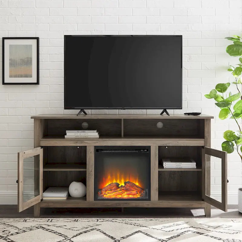 Mobile TV con caminetto elettrico Highboy a 2 ante da 58 pollici con contenitore