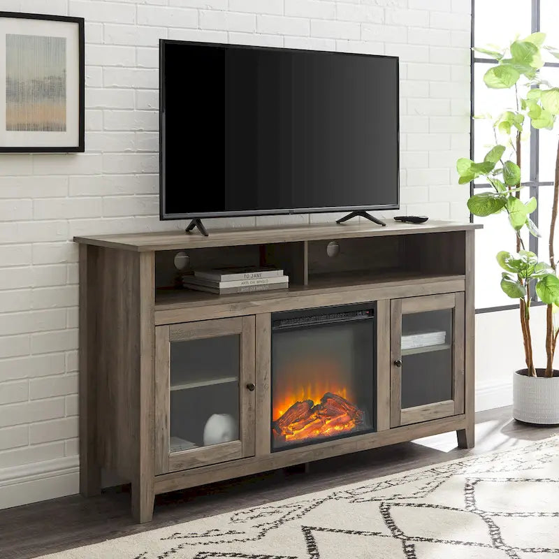 Mobile TV con caminetto elettrico Highboy a 2 ante da 58 pollici con contenitore