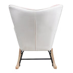 Poltrona a dondolo Mid-Century in tessuto con gambe in legno e lino patchwork