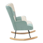 Poltrona a dondolo Mid-Century in tessuto con gambe in legno e lino patchwork