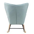 Poltrona a dondolo Mid-Century in tessuto con gambe in legno e lino patchwork
