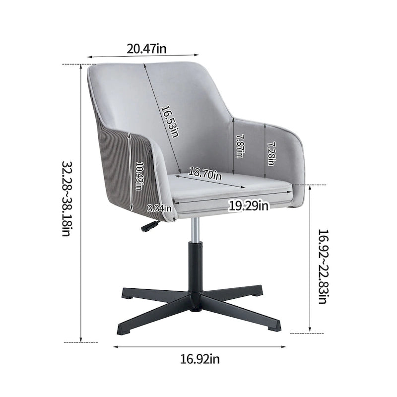 Sedia Girevole da Scrivania Antica Grigio Scuro, Sedia da Ufficio Ergonomica Moderna da 25,6" con Altezza Regolabile