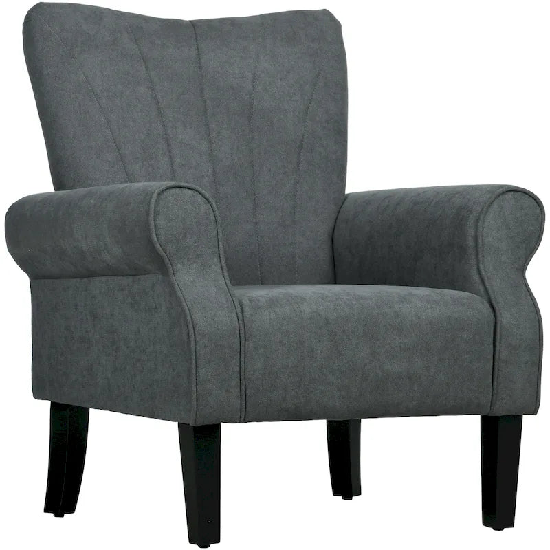 Poltrona Imbottita con Schienale Alto Grigio Scuro, Poltrona Moderna da 80 cm con Gambe in Legno Massello