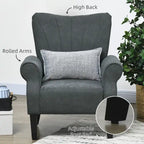 Poltrona Imbottita con Schienale Alto Grigio Scuro, Poltrona Moderna da 80 cm con Gambe in Legno Massello