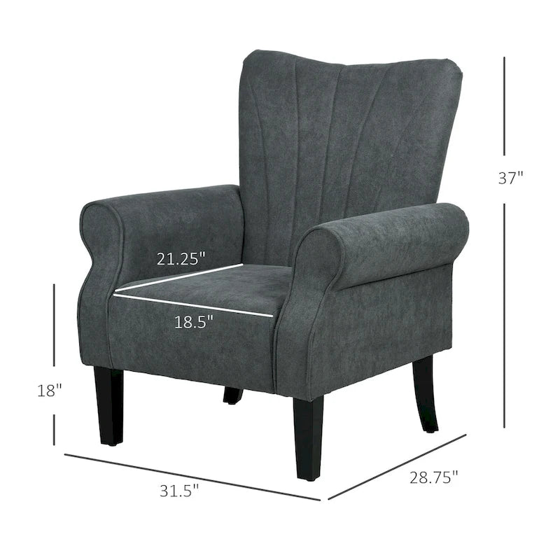 Poltrona Imbottita con Schienale Alto Grigio Scuro, Poltrona Moderna da 80 cm con Gambe in Legno Massello