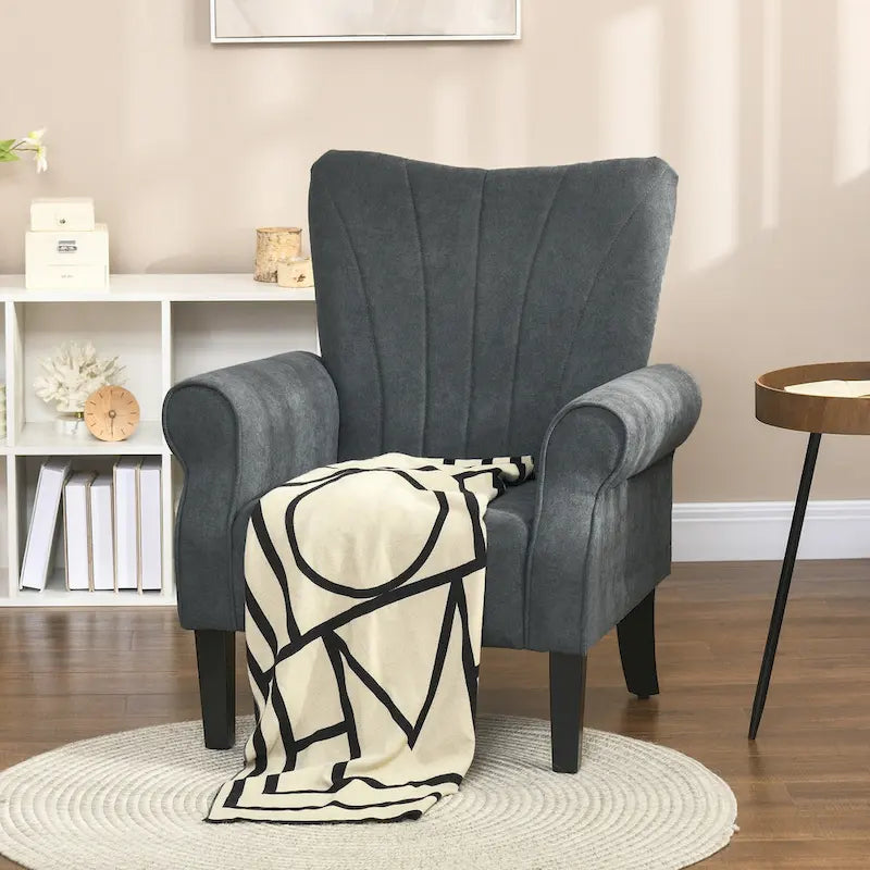 Poltrona Imbottita con Schienale Alto Grigio Scuro, Poltrona Moderna da 80 cm con Gambe in Legno Massello