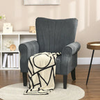 Poltrona Imbottita con Schienale Alto Grigio Scuro, Poltrona Moderna da 80 cm con Gambe in Legno Massello