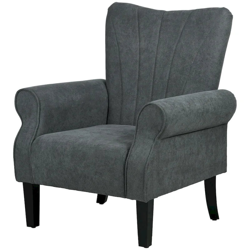 Poltrona Imbottita con Schienale Alto Grigio Scuro, Poltrona Moderna da 80 cm con Gambe in Legno Massello
