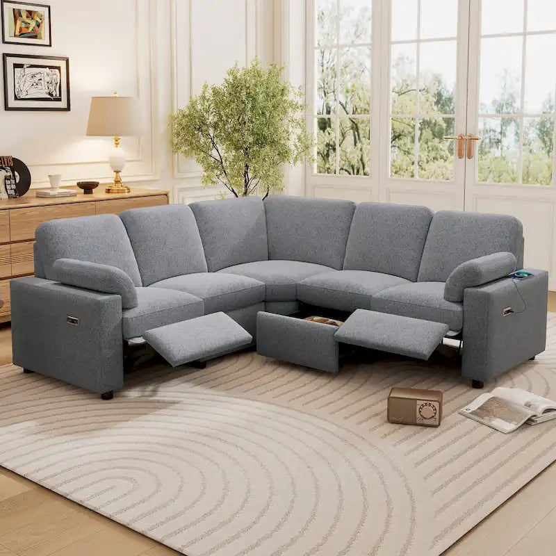 Divano Reclinabile Elettrico da 226 cm – Rivestimento Grigio o Beige, Divano Reclinabile per Salotto