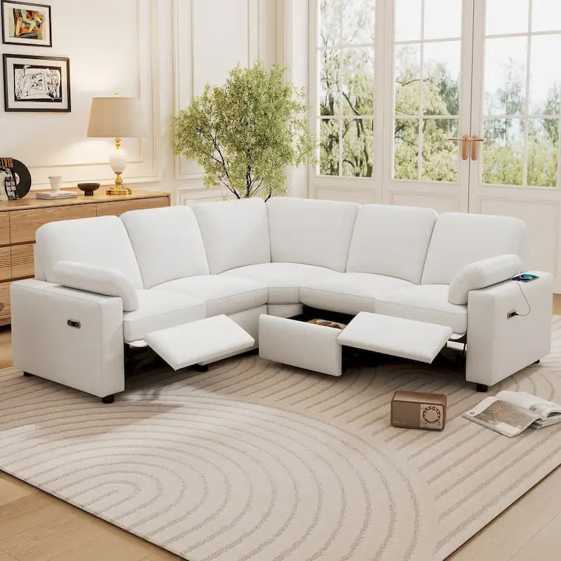 Divano Reclinabile Elettrico da 226 cm – Rivestimento Grigio o Beige, Divano Reclinabile per Salotto