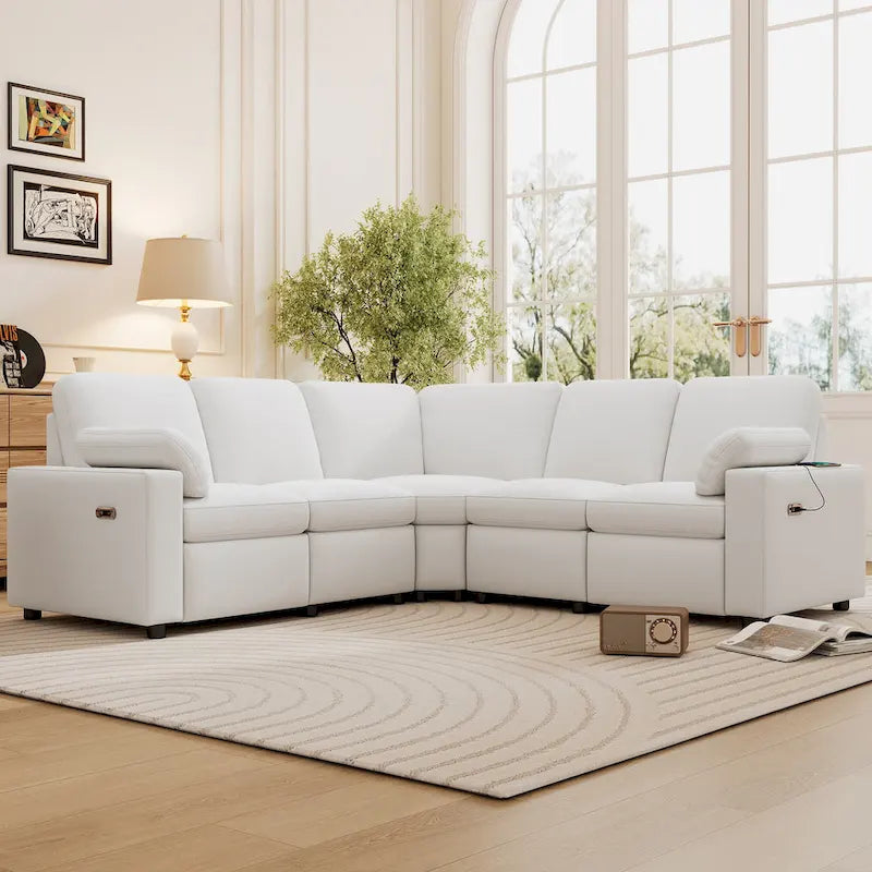 Divano Reclinabile Elettrico da 226 cm – Rivestimento Grigio o Beige, Divano Reclinabile per Salotto