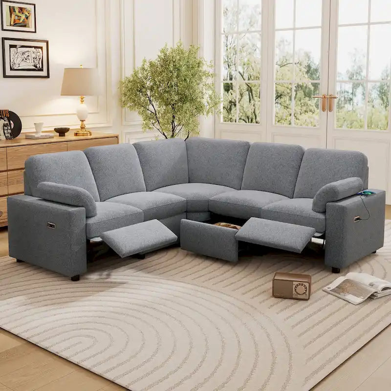 Divano Reclinabile Elettrico da 226 cm – Rivestimento Grigio o Beige, Divano Reclinabile per Salotto