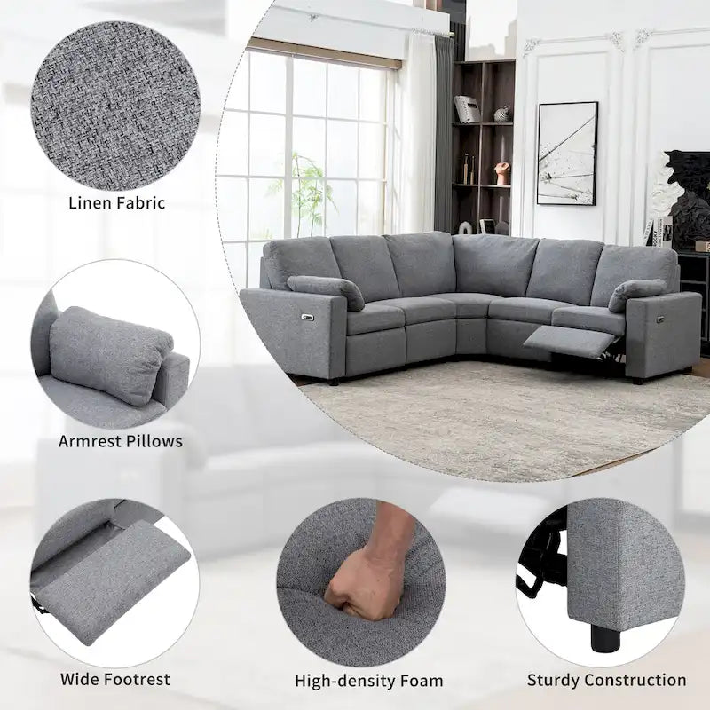 Divano Reclinabile Elettrico da 226 cm – Rivestimento Grigio o Beige, Divano Reclinabile per Salotto