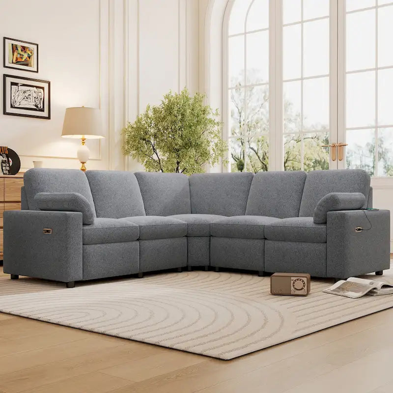 Divano Reclinabile Elettrico da 226 cm – Rivestimento Grigio o Beige, Divano Reclinabile per Salotto