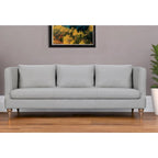 Divano a 3 posti moderno 85" in similpelle grigia con gambe in legno marrone – Divano da salotto