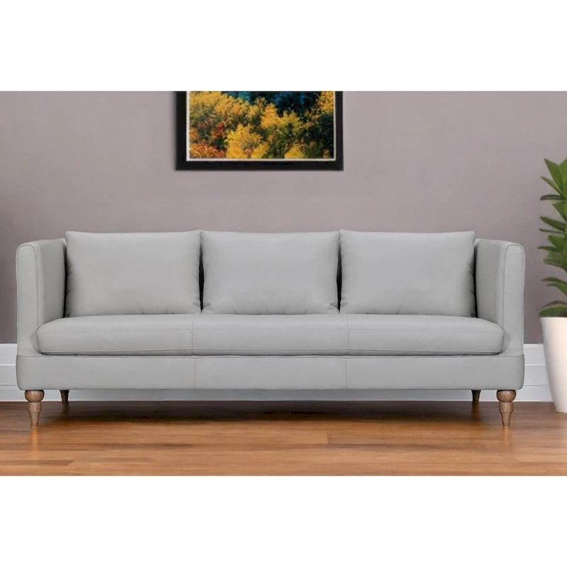 Divano a 3 posti moderno 85" in similpelle grigia con gambe in legno marrone – Divano da salotto