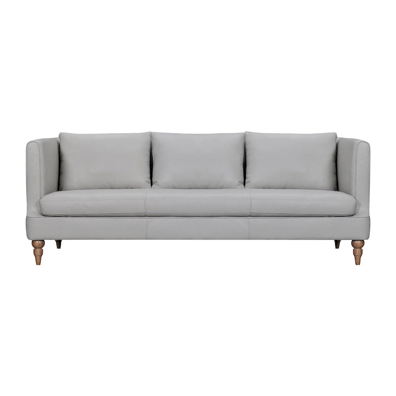 Divano a 3 posti moderno 85" in similpelle grigia con gambe in legno marrone – Divano da salotto