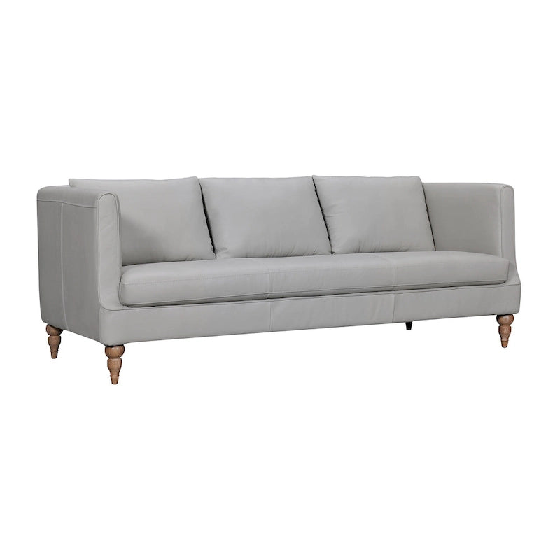 Divano a 3 posti moderno 85" in similpelle grigia con gambe in legno marrone – Divano da salotto