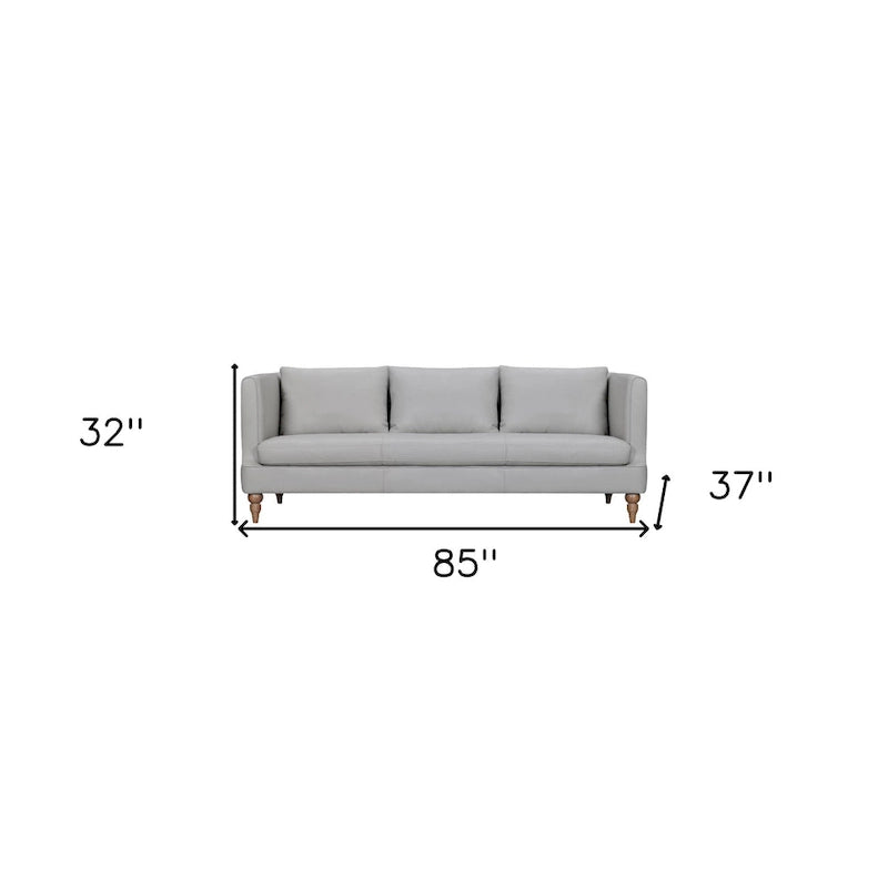 Divano a 3 posti moderno 85" in similpelle grigia con gambe in legno marrone – Divano da salotto