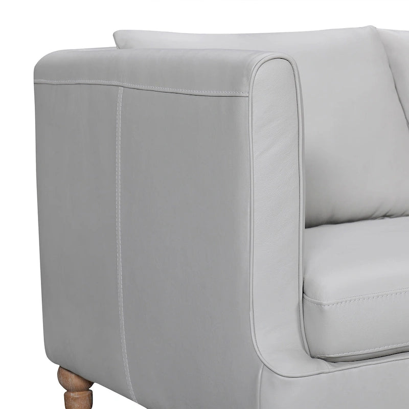 Divano a 3 posti moderno 85" in similpelle grigia con gambe in legno marrone – Divano da salotto