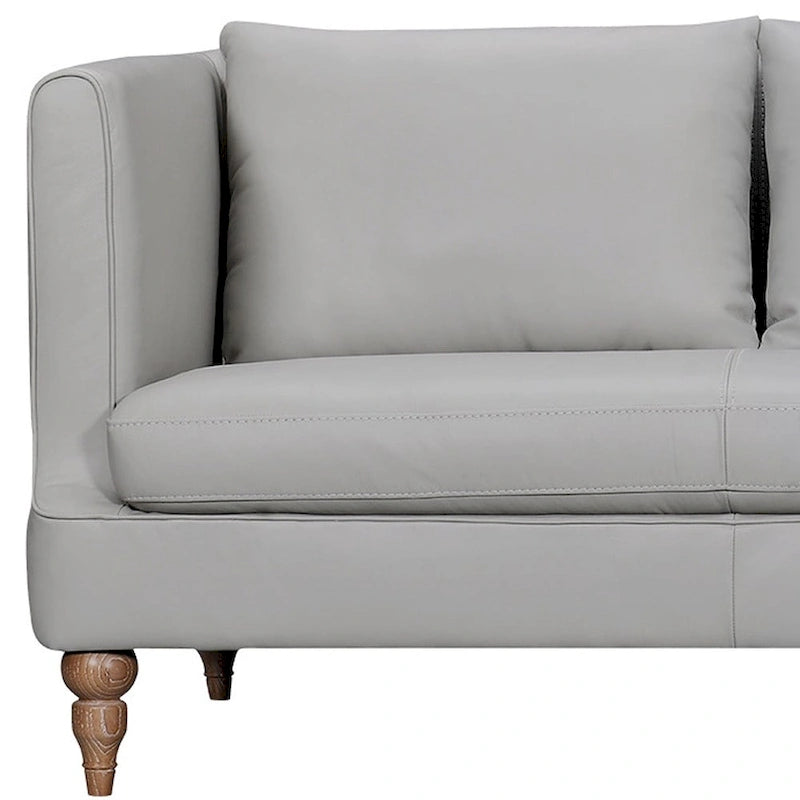 Divano a 3 posti moderno 85" in similpelle grigia con gambe in legno marrone – Divano da salotto