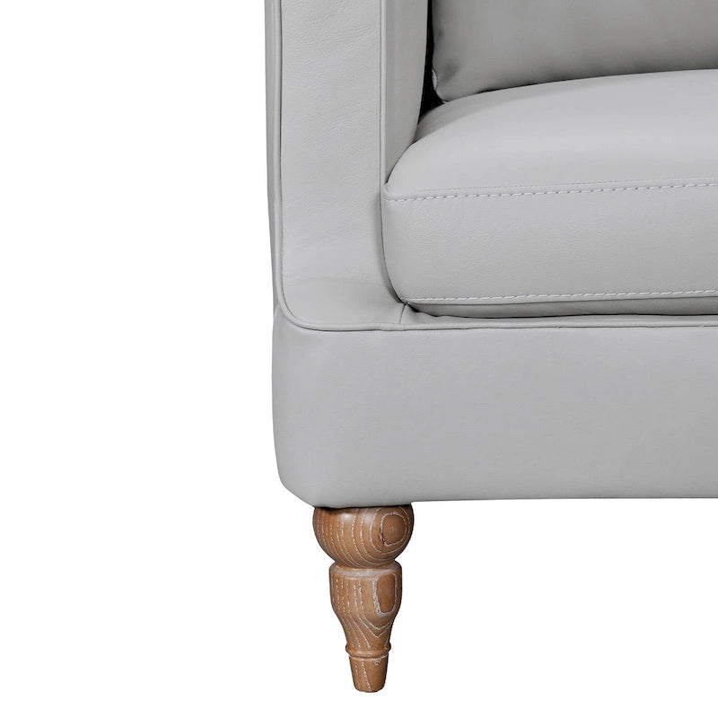 Divano a 3 posti moderno 85" in similpelle grigia con gambe in legno marrone – Divano da salotto