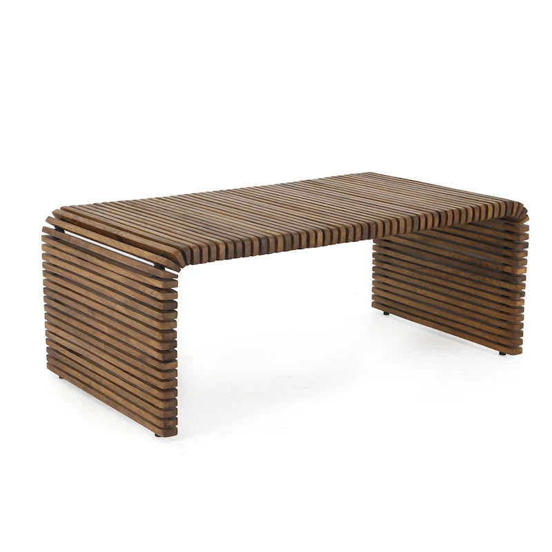 Tavolino da caffè a strisce in legno massello marrone da 26" – Tavolino centrale rustico da salotto