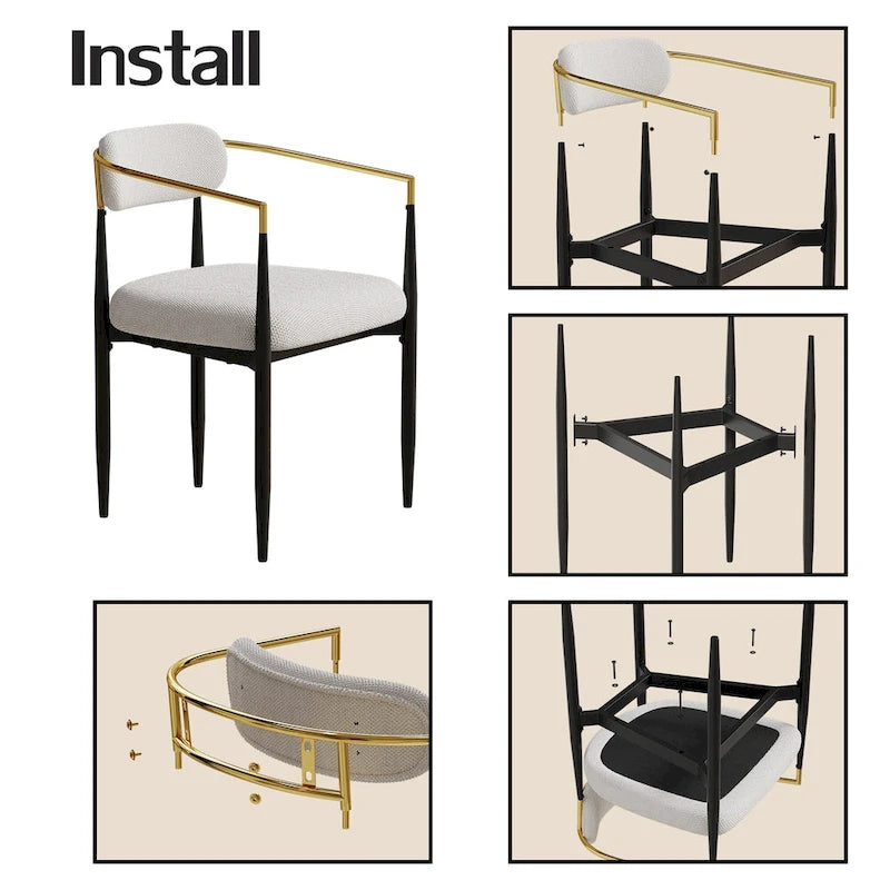 Set di 2 sedie da pranzo moderne medievali, velluto Teddy, gambe in metallo