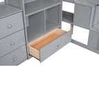Letto a soppalco singolo con scrivania a L, cassetti, armadietto, scaletta con contenitori