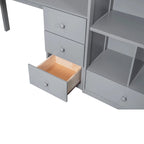 Letto a soppalco singolo con scrivania a L, cassetti, armadietto, scaletta con contenitori