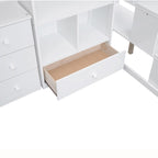 Letto a soppalco singolo con scrivania a L, cassetti, armadietto, scaletta con contenitori