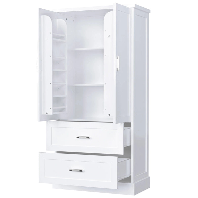 Mobile Alto da Bagno con Due Ante e Cassetti Ripiano Regolabile in MDF