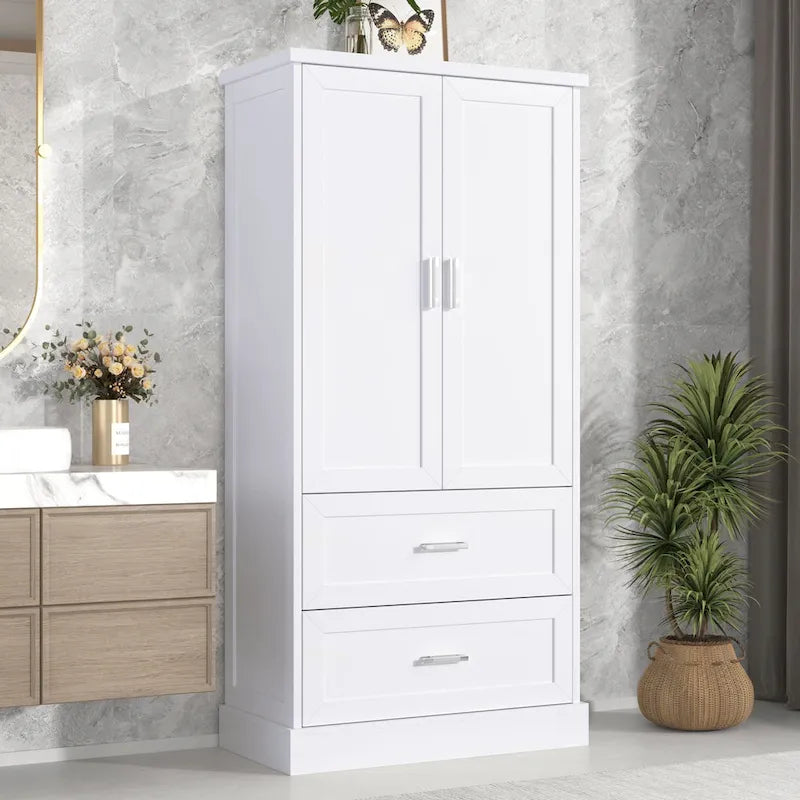 Mobile Alto da Bagno con Due Ante e Cassetti Ripiano Regolabile in MDF