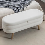 Panca contenitore pouf con gambe in legno, panca ovale da fondo letto interna con piedini regolabili per soggiorno