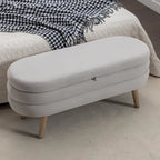 Panca contenitore pouf con gambe in legno, panca ovale da fondo letto interna con piedini regolabili per soggiorno