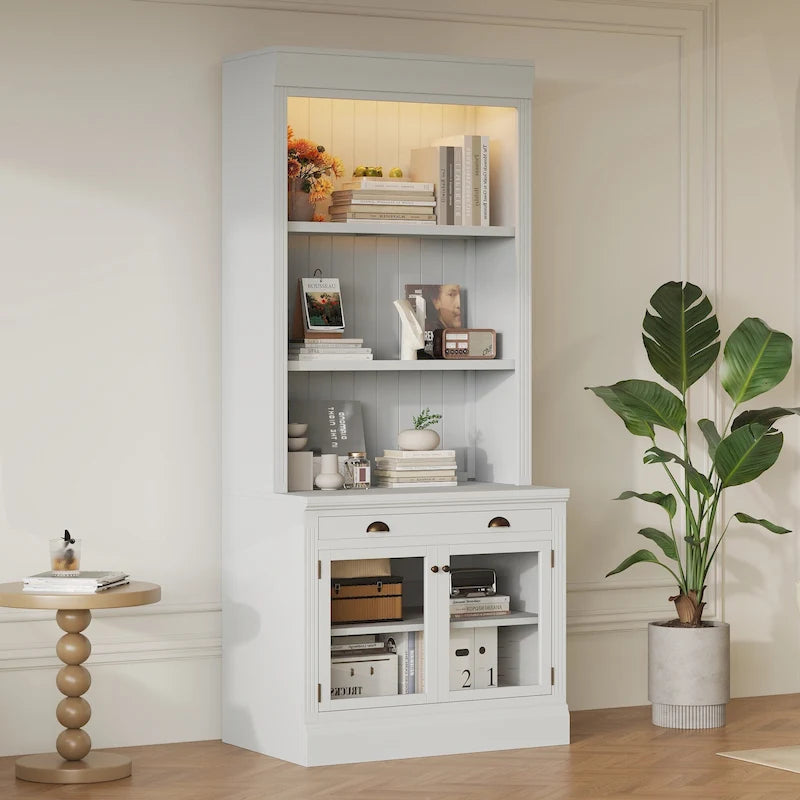 Libreria Alta Versatile con Illuminazione a LED e Diverse Opzioni di Archiviazione per la Casa