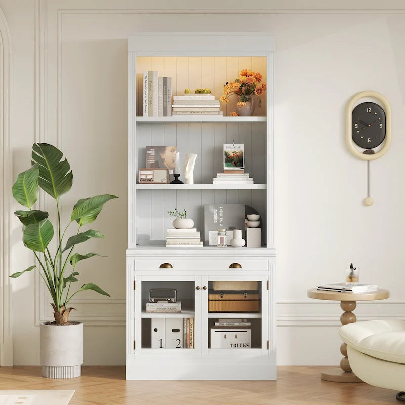 Libreria Alta Versatile con Illuminazione a LED e Diverse Opzioni di Archiviazione per la Casa