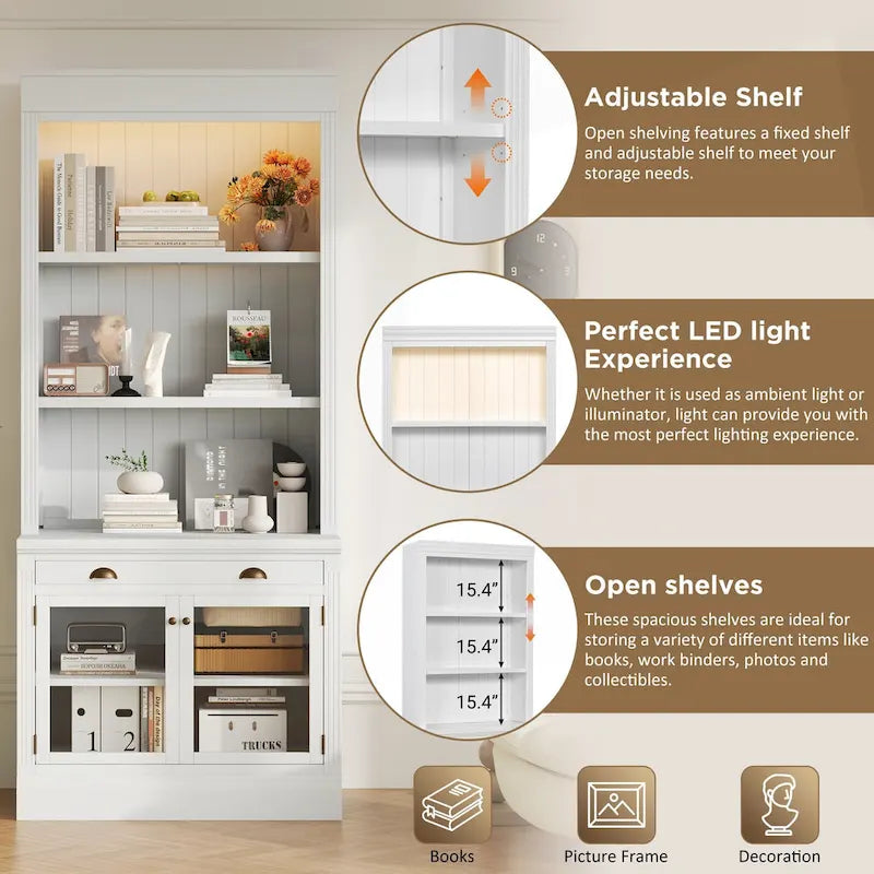 Libreria Alta Versatile con Illuminazione a LED e Diverse Opzioni di Archiviazione per la Casa