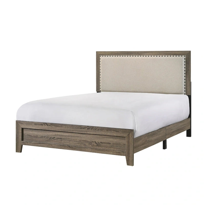 Testiera imbottita in tessuto con finitura grigia, trapuntata, con borchie, 1 pezzo, letto matrimoniale Queen Size, bellissimi mobili in legno per camera da letto