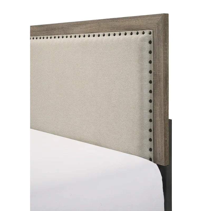 Testiera imbottita in tessuto con finitura grigia, trapuntata, con borchie, 1 pezzo, letto matrimoniale Queen Size, bellissimi mobili in legno per camera da letto