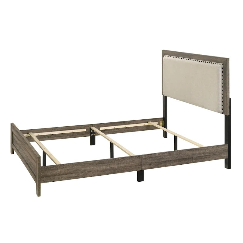 Testiera imbottita in tessuto con finitura grigia, trapuntata, con borchie, 1 pezzo, letto matrimoniale Queen Size, bellissimi mobili in legno per camera da letto