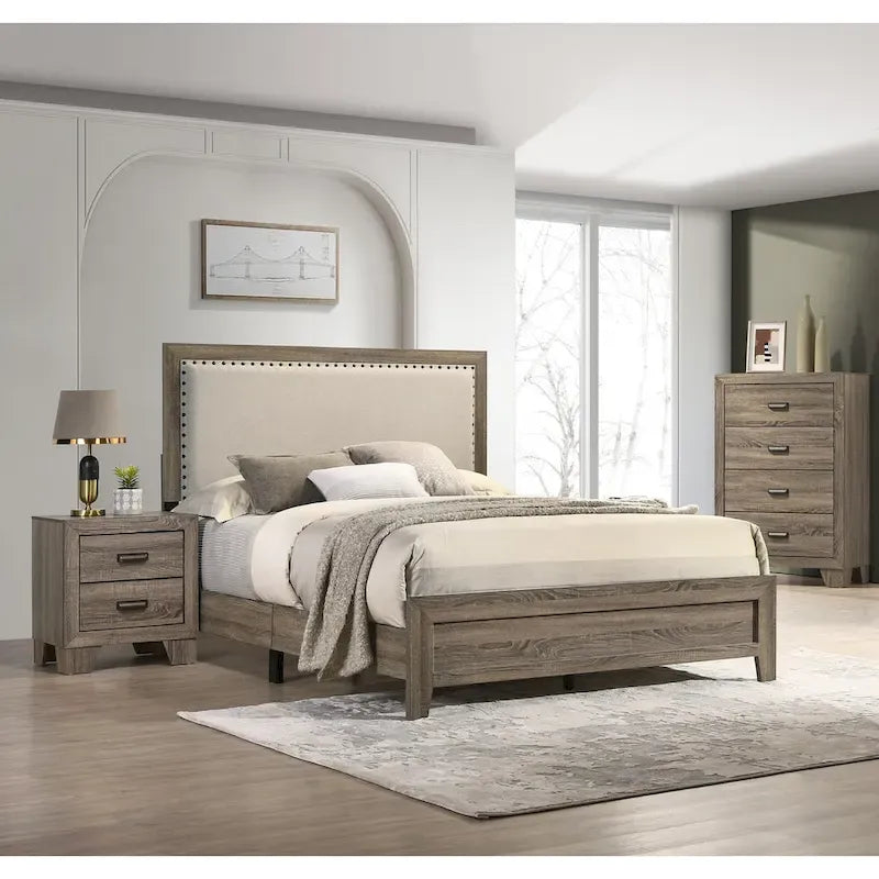 Testiera imbottita in tessuto con finitura grigia, trapuntata, con borchie, 1 pezzo, letto matrimoniale Queen Size, bellissimi mobili in legno per camera da letto